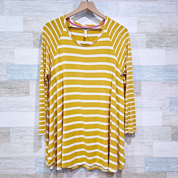 Matilda Jane Long Sleeve Jersey Knit Tunic Top Yellow White Stripe Womens Large - Picture 1 of 6